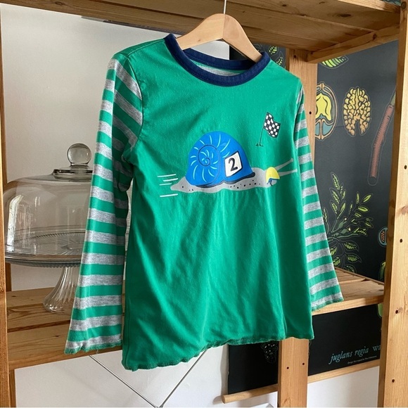 Mini Boden Green Snail Race Stripe Reversible Long Sleeve Shirt - Picture 4 of 15